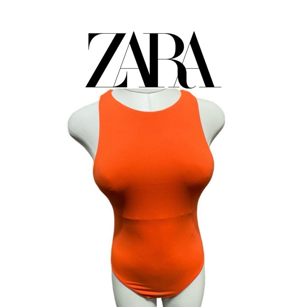 ZARA Vibrant Orange Sleeveless
Bodysuit - Seamless Scoop Neck One-Piece